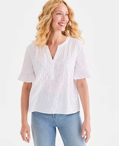 Style & Co Women's Seersucker Split-Neck Popover Top, Macy's Exclusive