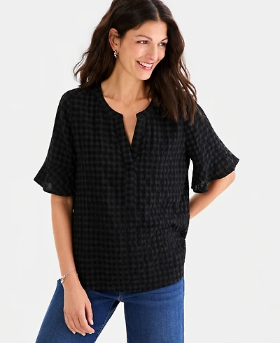 Style & Co Women's Seersucker Split-Neck Popover Top, Macy's Exclusive