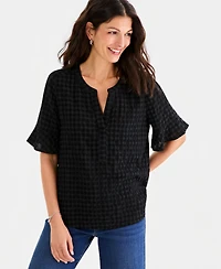 Style & Co Women's Seersucker Split-Neck Popover Top, Macy's Exclusive