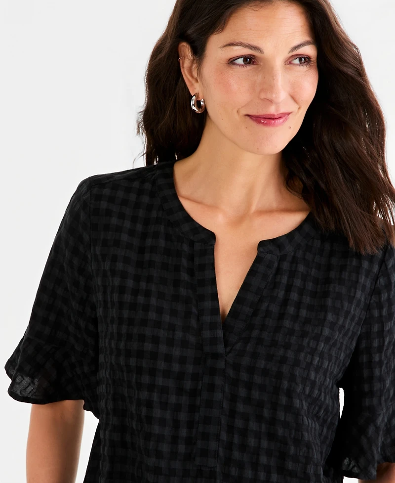 Style & Co Women's Seersucker Split-Neck Popover Top, Macy's Exclusive
