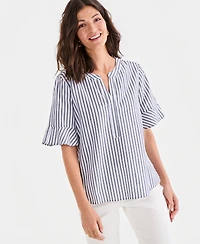 Style & Co Petite Y-Neck Ruffle Short-Sleeve Cotton Top, Macy's Exclusive