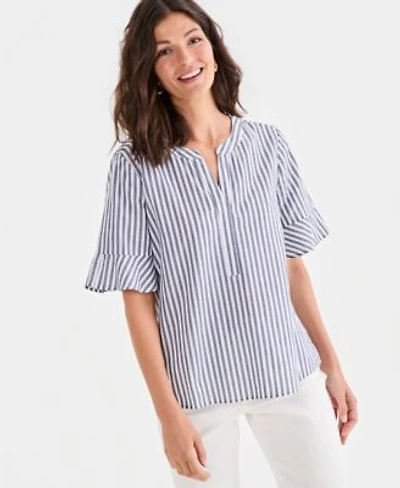 Style Co Womens Striped Cotton Split Neck Popover Top Macys Exclusive