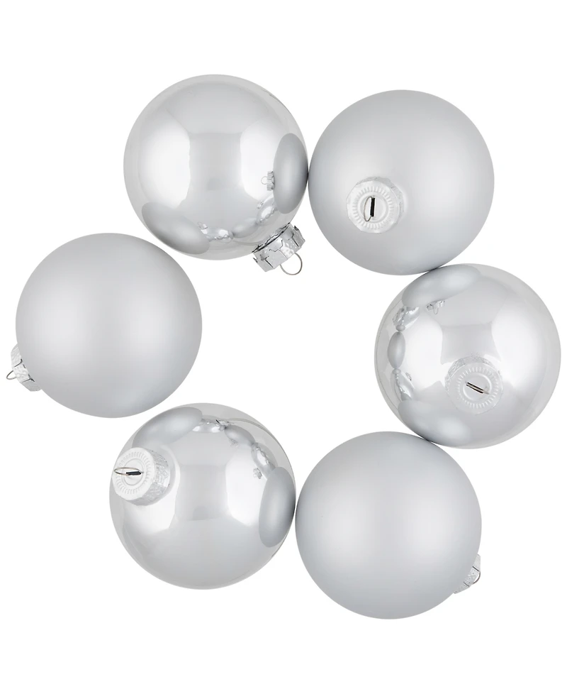 Northlight 6-Piece Shiny and Matte Silver Glass Ball Christmas Ornament Set 3.25" 80mm
