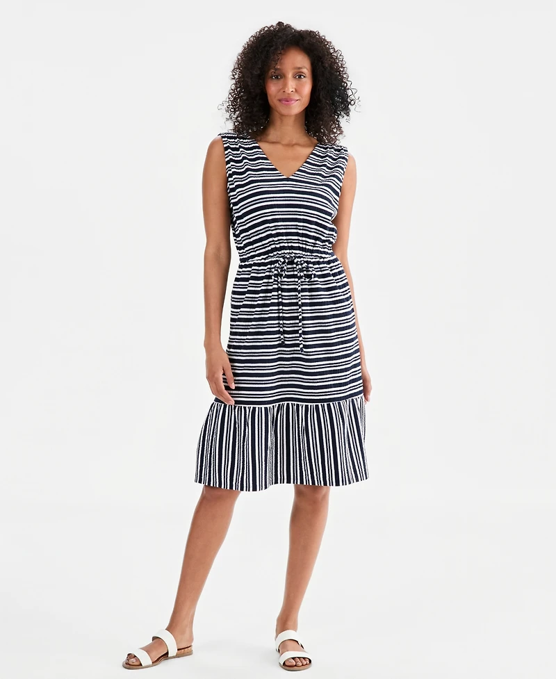 Style & Co Women's Striped Tie-Waist Midi Dress, Macy's Exclusive