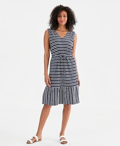 Style & Co Women's Striped Tie-Waist Midi Dress, Macy's Exclusive