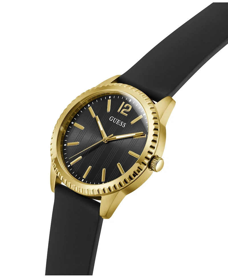 Guess Men's Gold-Tone Black Silicone Watch, 40mm