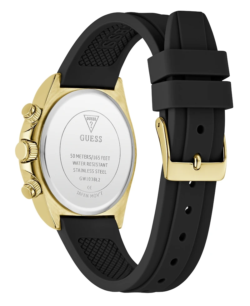 Guess Women's Gold-Tone Black Silicone Multi-Function Watch, 36mm