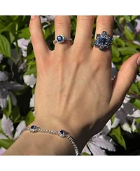 Suzy Levian New York Sterling Silver Sapphire & Created White Round Halo Pave Tennis Bracelet