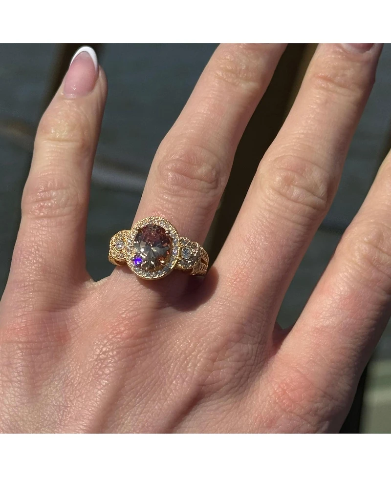 Suzy Levian Sterling Silver Oval Cubic Zirconia French Filigree Ring