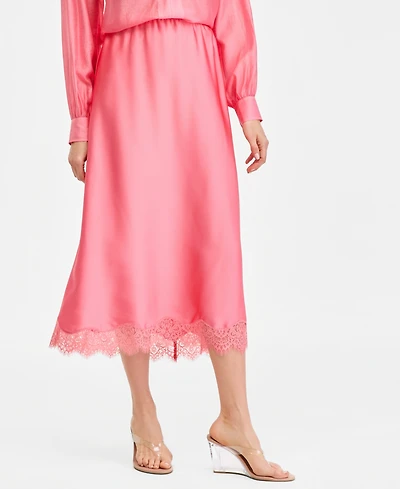 I.n.c. International Concepts Women's Lace-Trim Satin Midi Skirt, Macy's Exclusive