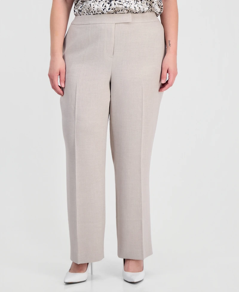Kasper Plus Flat-Front Extended-Tab Trousers