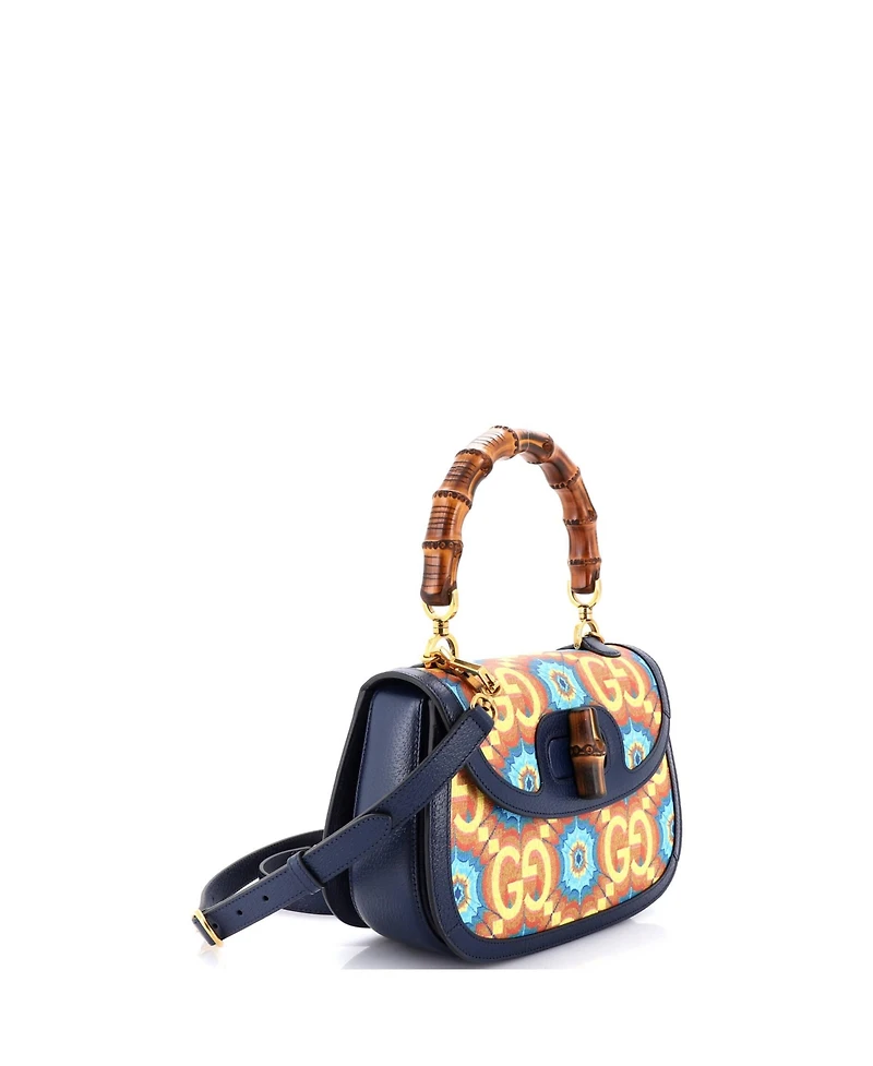 Pre-Owned Gucci Medium Bamboo 1947 Top Handle Bag Kaleidoscope Print Gg Coated Canvas