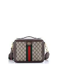 Pre-Owned Gucci Small Ophidia Zip Around Camera Bag Gg Coated Canvas