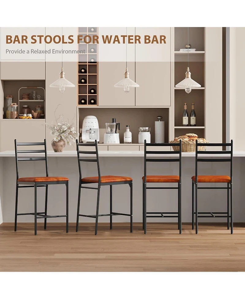 gaomon Set of 4 Counter Height Barstools with Footrest and Back, Modern Upholstered Chairs, Metal Bar Stools
