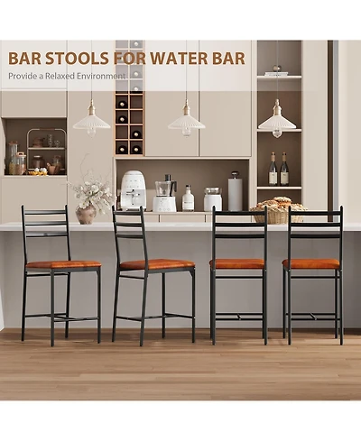 gaomon Set of 4 Counter Height Barstools with Footrest and Back, Modern Upholstered Chairs, Metal Bar Stools