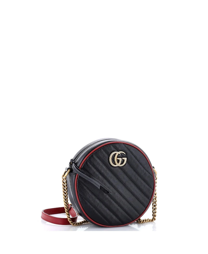 Pre-Owned Gucci Mini Gg Marmont Round Shoulder Bag Diagonal Quilted Leather