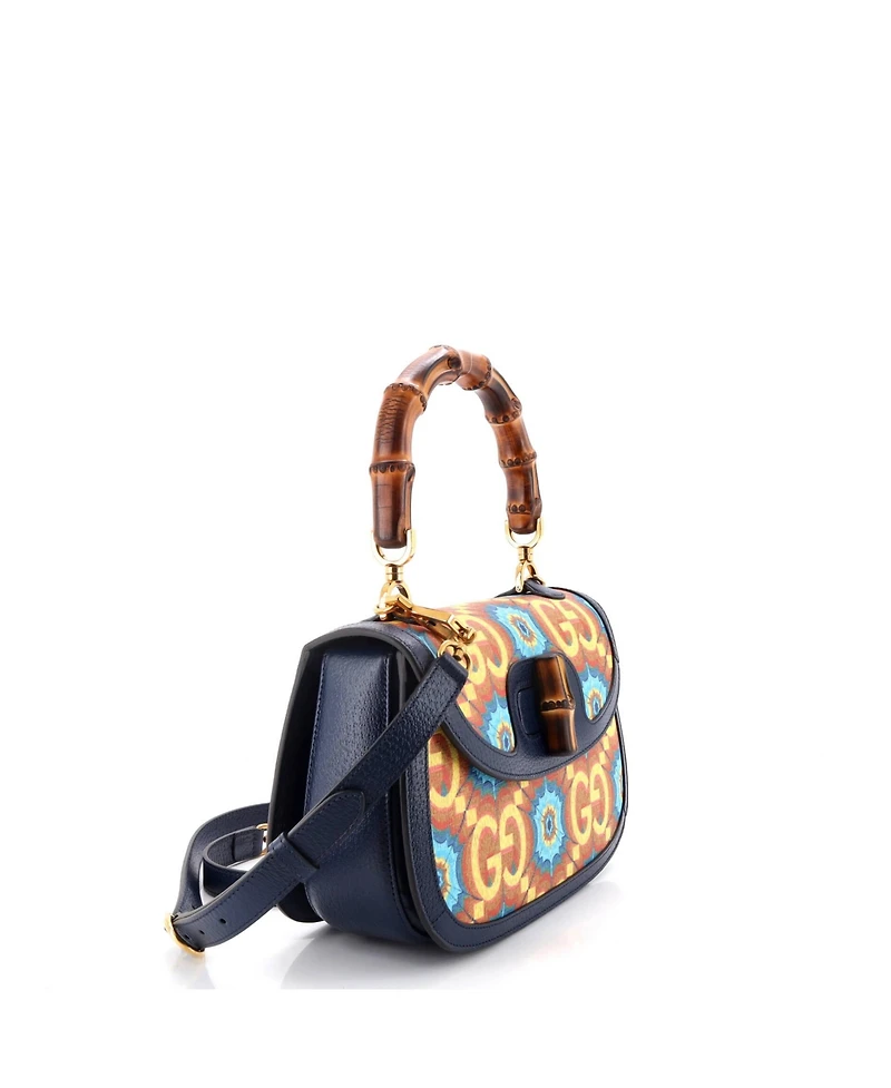Pre-Owned Gucci Medium Bamboo 1947 Top Handle Bag Kaleidoscope Print Gg Coated Canvas