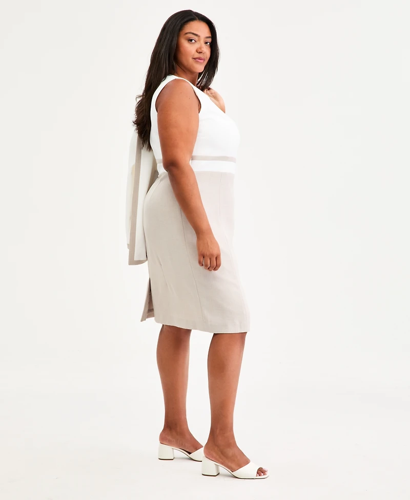 Kasper Plus Crewneck Sleeveless Colorblocked Sheath Dress