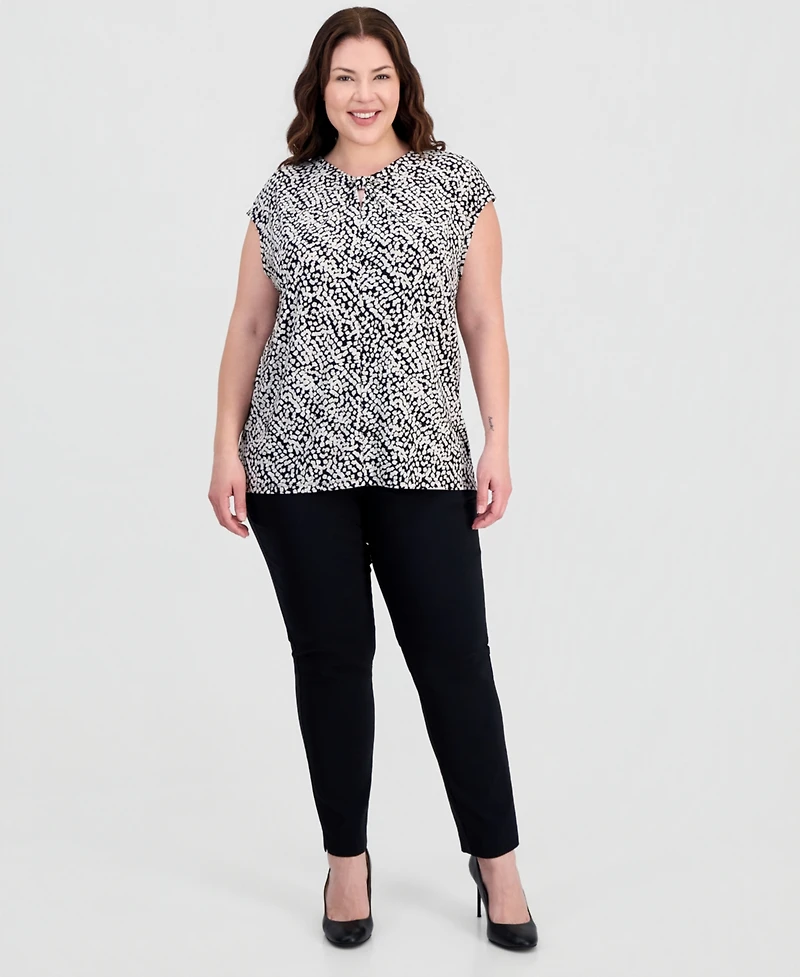 Kasper Plus Knot-Neck Extended-Shoulder Top