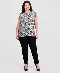 Kasper Plus Knot-Neck Extended-Shoulder Top