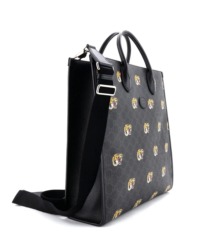 Pre-Owned Gucci Vertical Interlocking G Tote Printed Gg Coated Canvas
