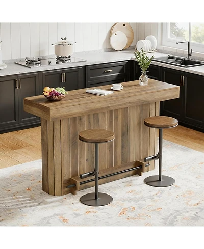 Tribesigns 3-Tier Bar Table, 63-Inch Wooden Home Bar Unit with Metal Footrest