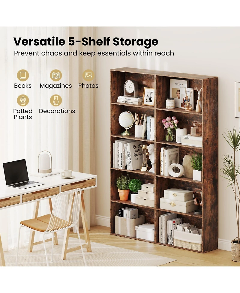 Slickblue 5-Tier Bookshelf Open Bookcase Freestanding Display Shelf Storage Organizer