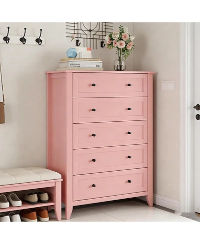 gaomon 5 Drawer Dresser for Bedroom, Modern Tall Chest of Drawers with Metal Knobs, Wooden Clothes Storage Organizer for Closet, Nursery, Living Room
