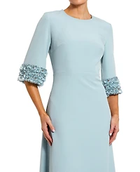 Mac Duggal Women's A-Line Crepe Gown with Embellished Three-Quarter Sleeves