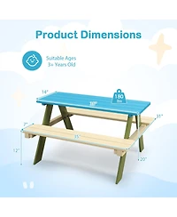 Sugift Kids Wooden Picnic Table Set Toddler Activity and Dining Table with Built-in Benches