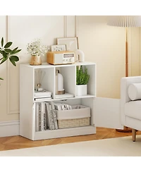Slickblue 3-Cube Bookcase with Doors 3-Tier Cubic Bookshelf Open Compartments