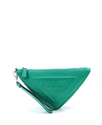 Pre-Owned Prada Mini Triangle Logo Wristlet Pouch Embossed Saffiano Leather