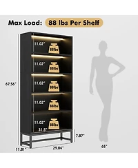 Rainsken 5-Layer Bookshelf, Heavy Duty Free-Standing Bookcase with Led Lighting, Storage Shelves for Living Room, Home Office