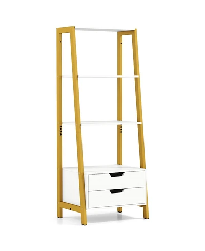 Slickblue Tall 4 Tier Ladder Shelf Bookcase with 2 Drawers Storage Organizer