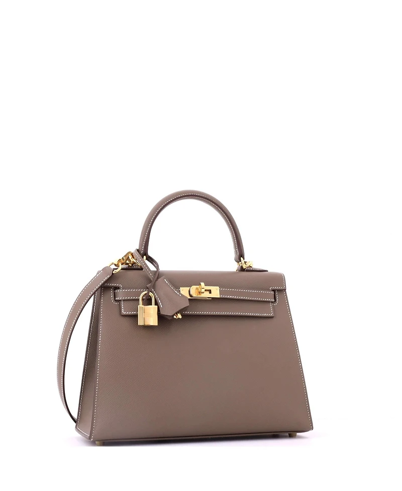 Pre-Owned HERMES Kelly 25 Handbag Grey Epsom with Gold Hardware