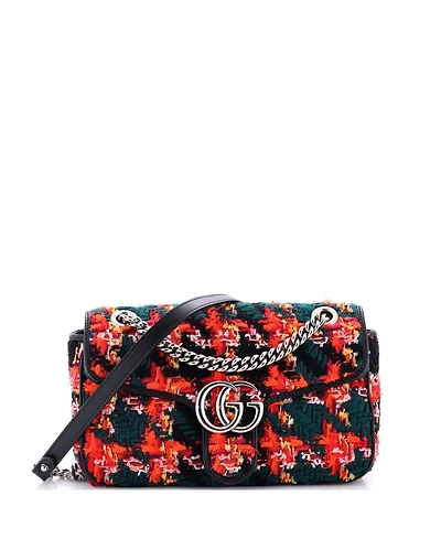Pre-Owned Gucci Small Gg Marmont Flap Bag Tweed