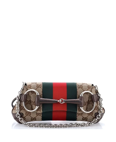 Pre-Owned Gucci Small Horsebit Nm Web Chain Clutch Gg Canvas