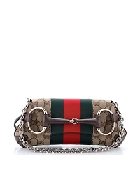 Pre-Owned Gucci Small Horsebit Nm Web Chain Clutch Gg Canvas