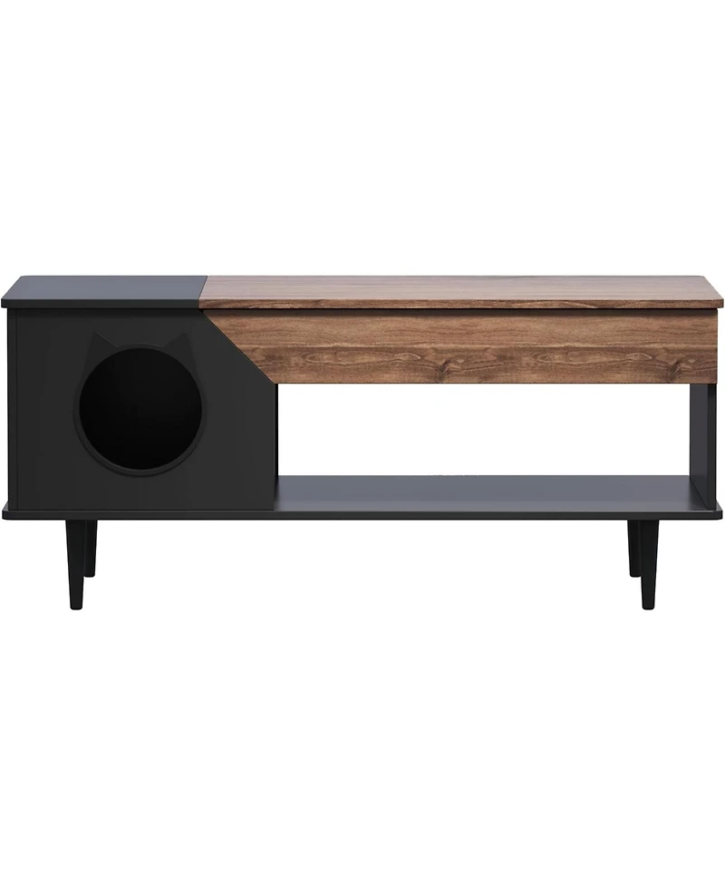 gaomon 45 in Coffee Table Cat Tables Living Room with Storage Drawer, Wooden Rustic Coffee Tables with Cat House, Hidden Kitty Food Table Litter Box