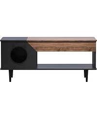 gaomon 45 in Coffee Table Cat Tables Living Room with Storage Drawer, Wooden Rustic Coffee Tables with Cat House, Hidden Kitty Food Table Litter Box