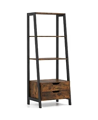 Slickblue Tall 4 Tier Ladder Shelf Bookcase with 2 Drawers Storage Organizer