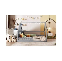 flynama Full Size Wood House Bed Window Fence