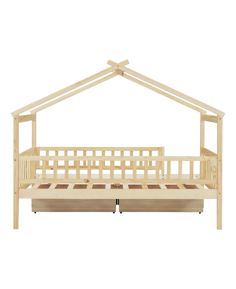 flynama Wooden House Bed Two Drawers