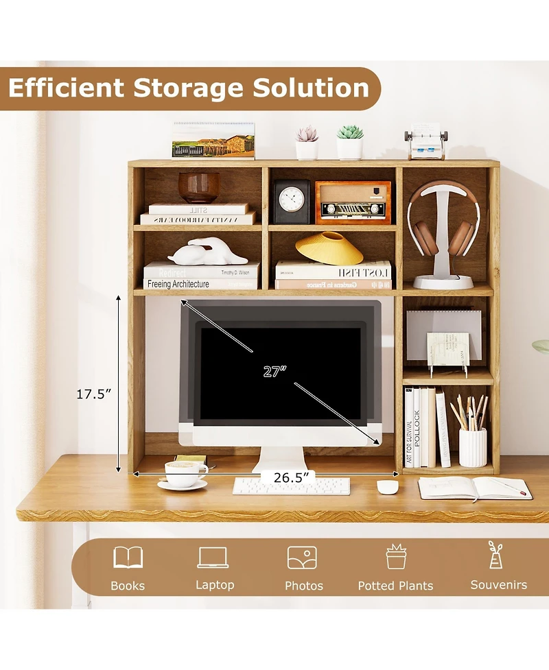 Sugift Desktop Bookshelf with 7 Open Cubbies and 3 Adjustable Shelves