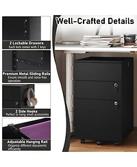 Sugift 3 Drawer Filing Cabinet Locking Pedestal Desk