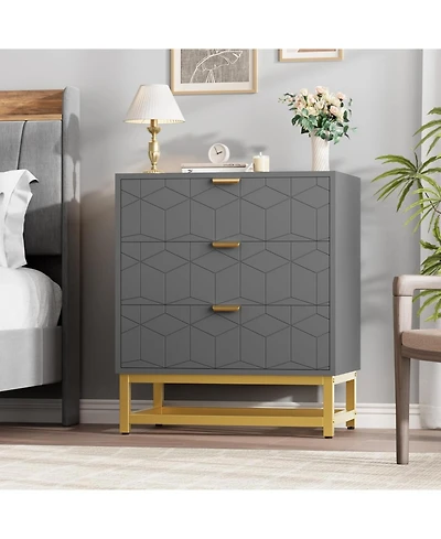 gaomon 3 Drawer Dresser, Wood Chest Drawers with Storage for Closet, Bedroom, Drawers Dresser Modern Bedside Nightstand with Gold Handles
