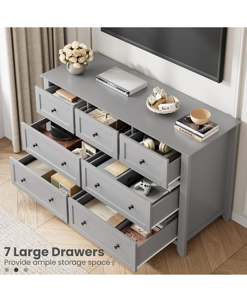 gaomon 7 Drawer Dresser for Bedroom, 54" Wide Dresser with Deep Drawers and Metal Knobs, Modern Large Wooden Chests of Drawers for Entryway