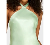 Alex & Sophia Juniors' Halter Back Neck Drape Tie Gown