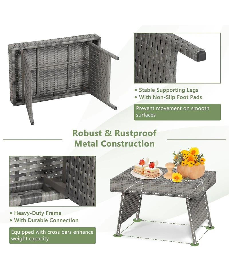 Inolait Folding Pe Rattan Side Coffee Table Patio Garden Furniture