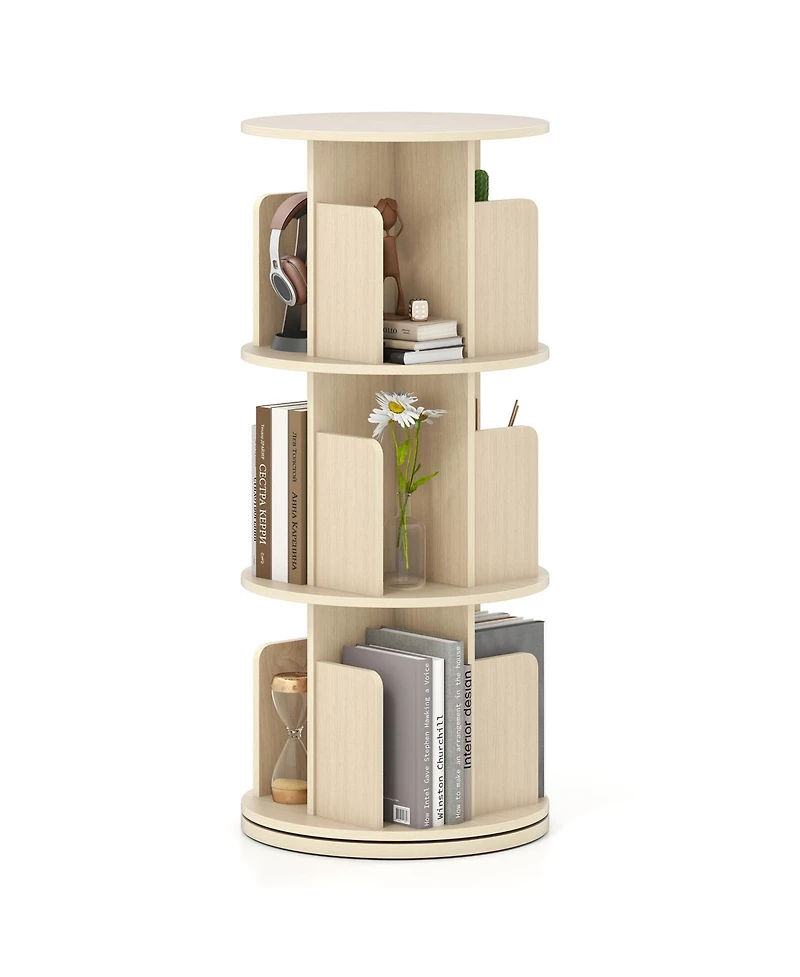 Slickblue 3-Tier Rotating Bookshelf with Dividers and Anti-falling